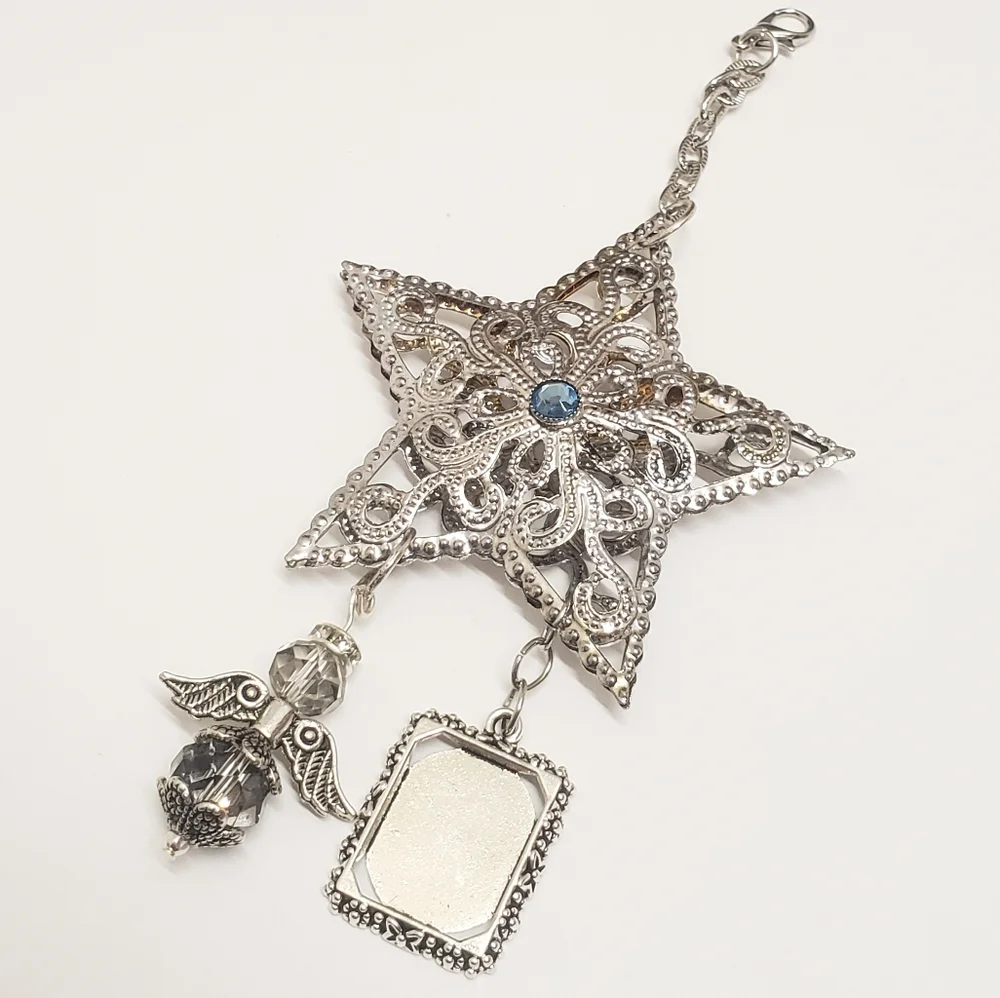 Handmade Beaded Guardian Angel Photo Charm & Silver Star Memorial Charm